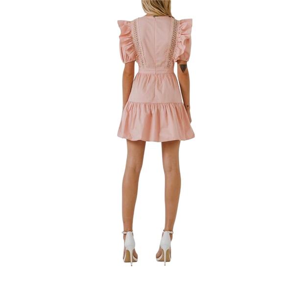 English Factory Women's Lace Inserted Mini Dress Blush Size L Feminine Flirty - Picture 3 of 9